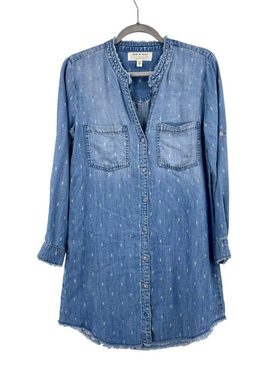 cloth & stone Dresses & Skirts - CLOTH + STONE Women's Light Denim Stitch Pattern Raw Hem Shirt Dress Small